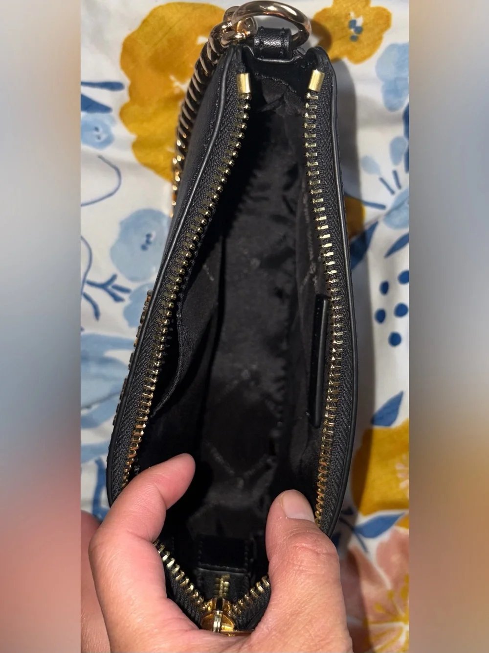 Michael Kors Black Saffiano Leather Wristlet with Gold Chain